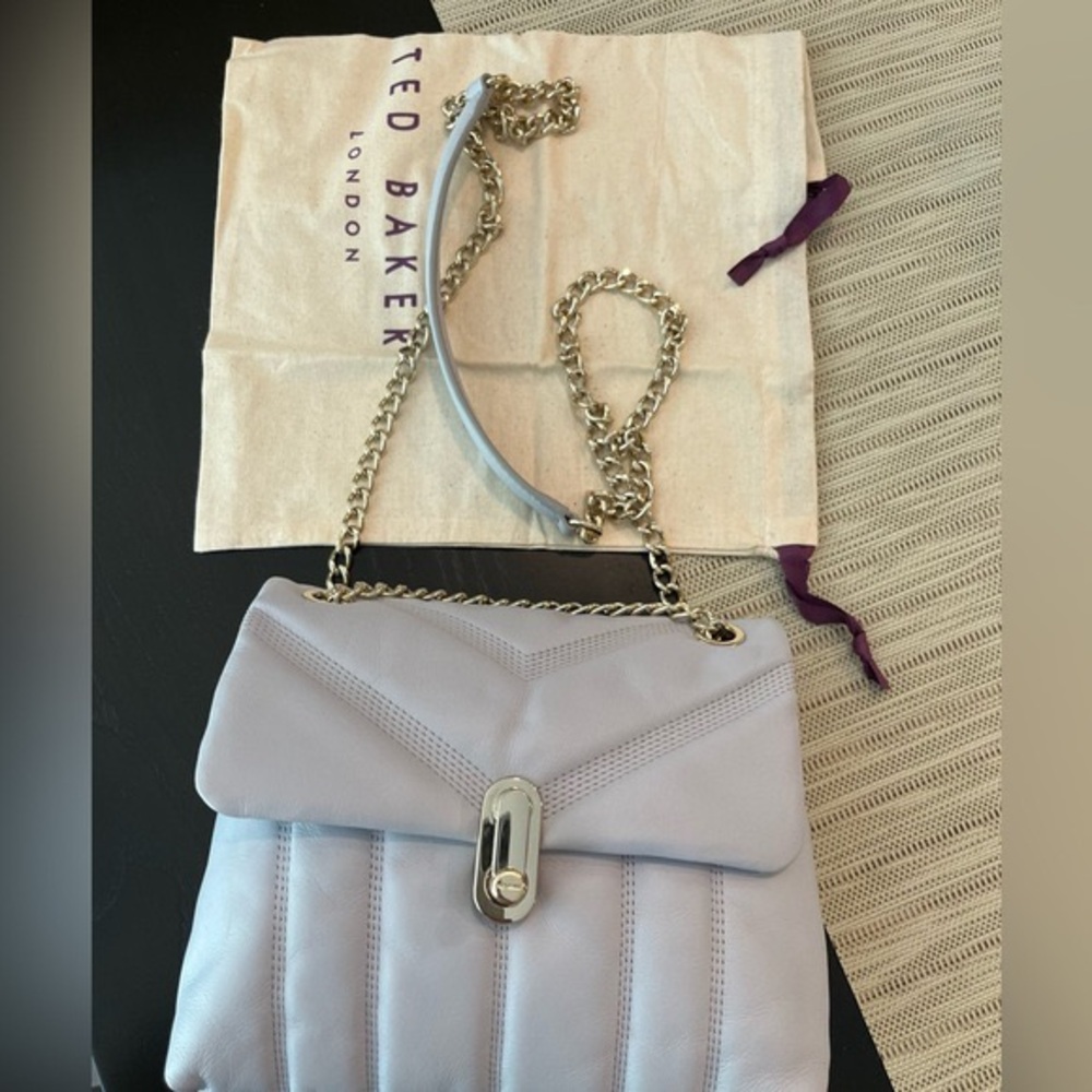 Ted Baker crossbody/ shoulder bag in light cloud blue-grey leather.